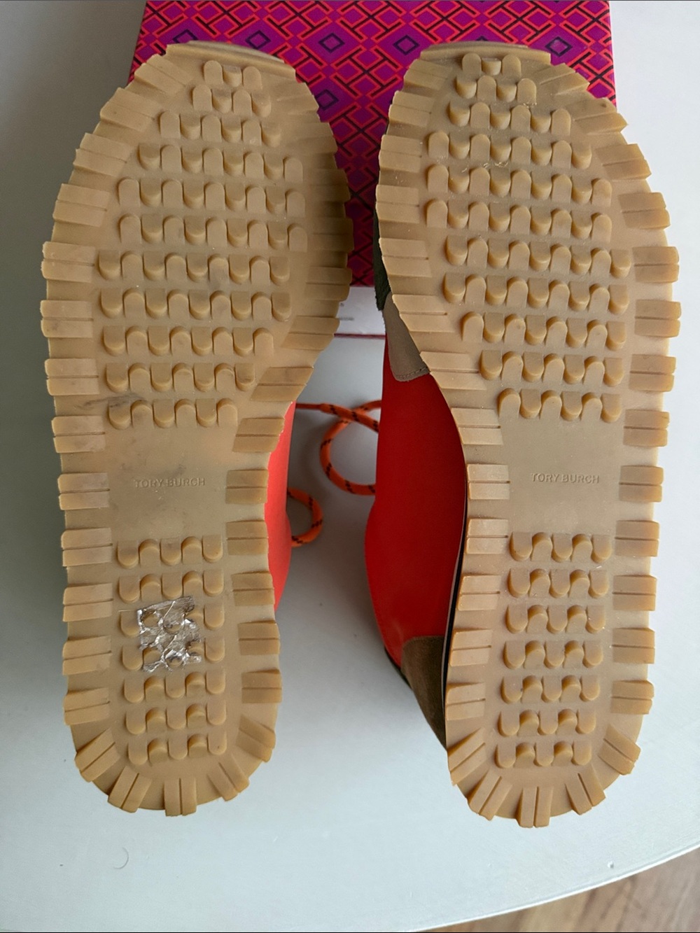 Tory Burch Orange, Olive & Cream Logo Runner Sneakers - Picture 8 of 8